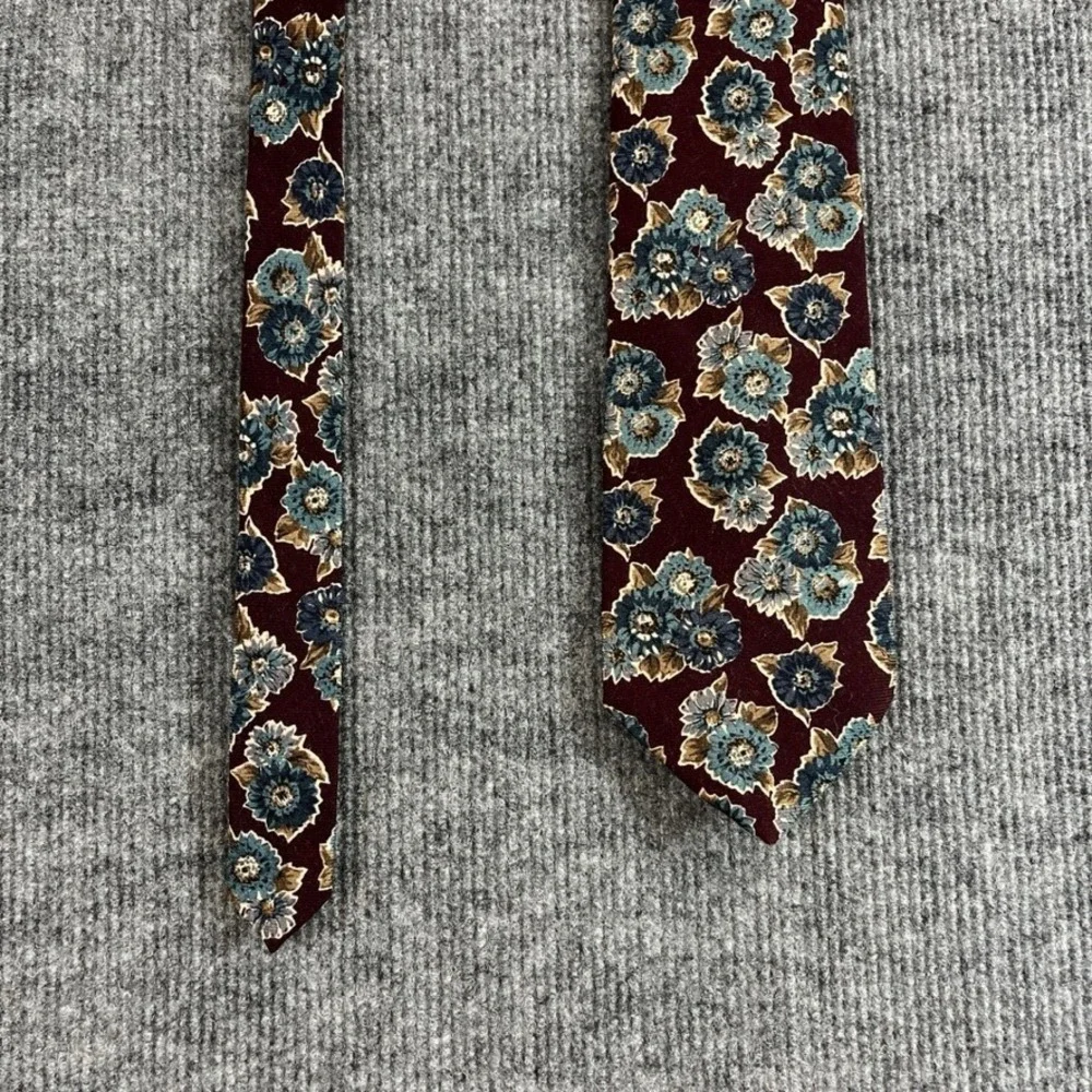 Rooster for Puritan Mens Silk Tie Burgundy Blue Floral Vintage Necktie